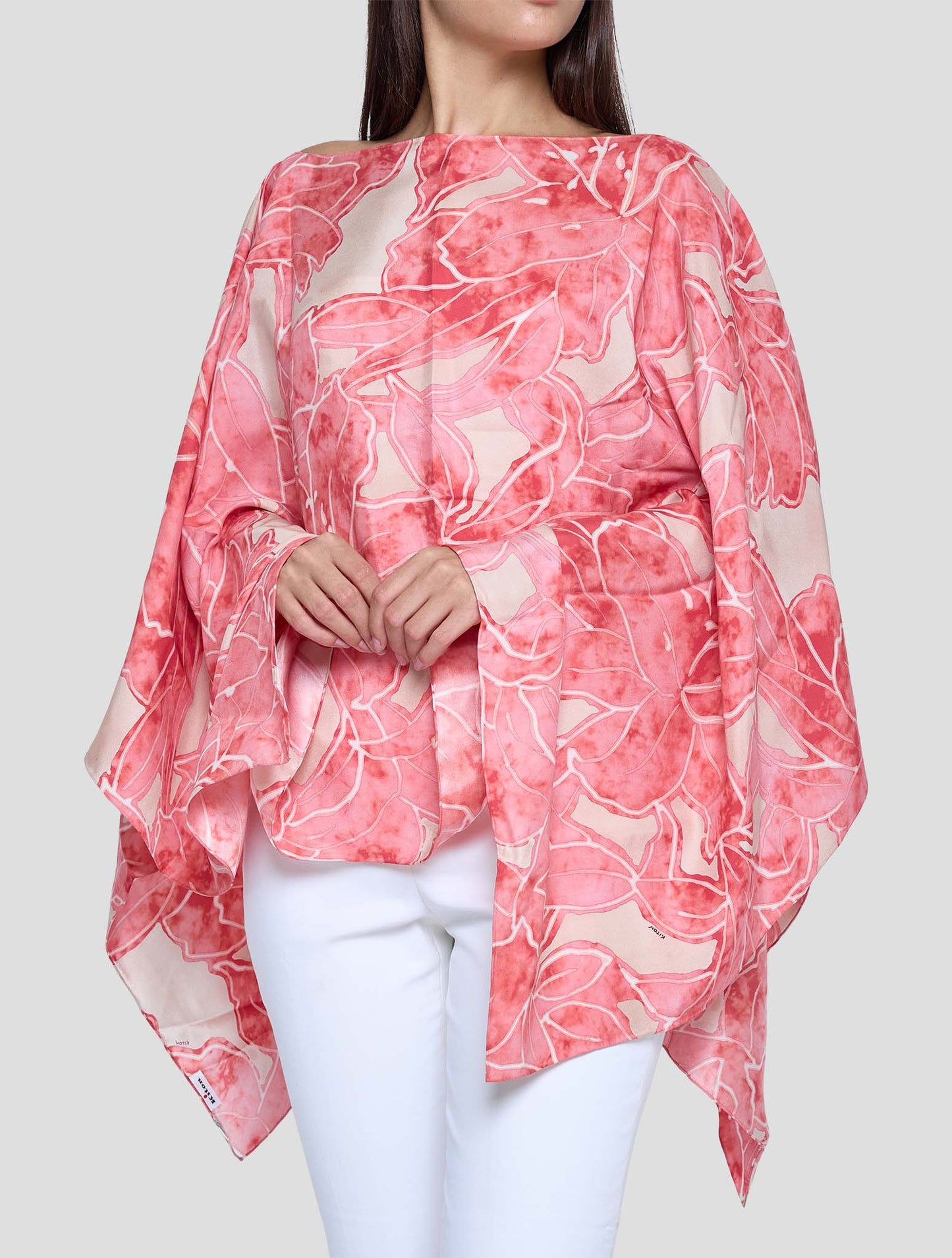 Kiton Red Beige Silk Poncho Women