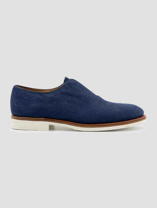 Kiton Blue Leather Suede Dress Shoes