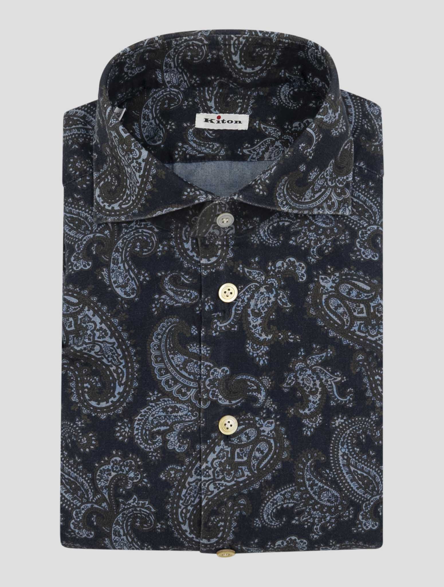 Kiton Blue Brown Cotton Shirt