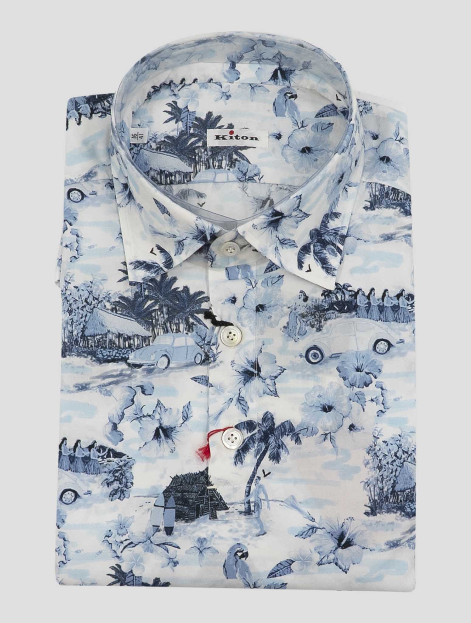 Kiton Light Blue White Cotton Shirt Polo Positano