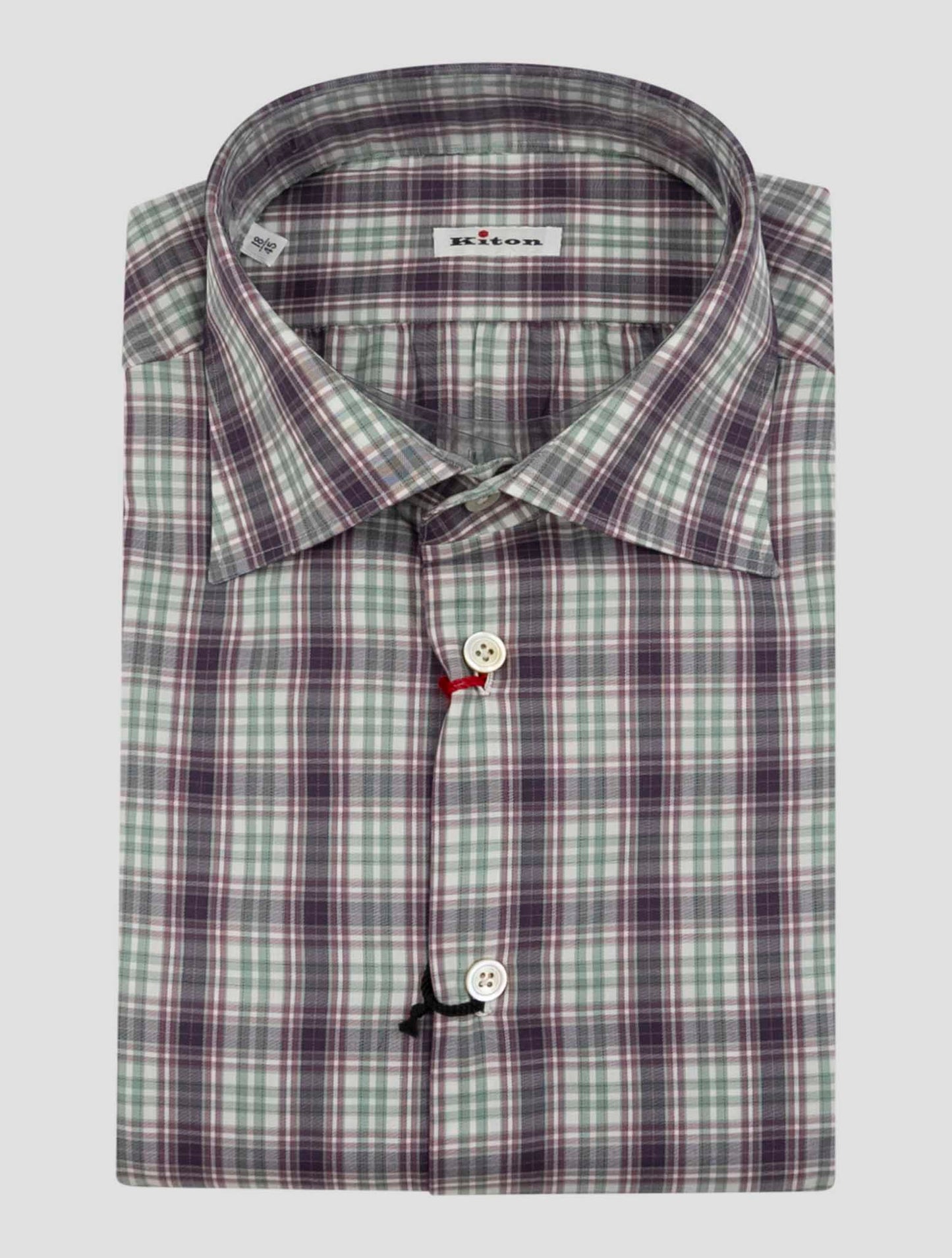 Kiton Burgundy Green Cotton Shirt
