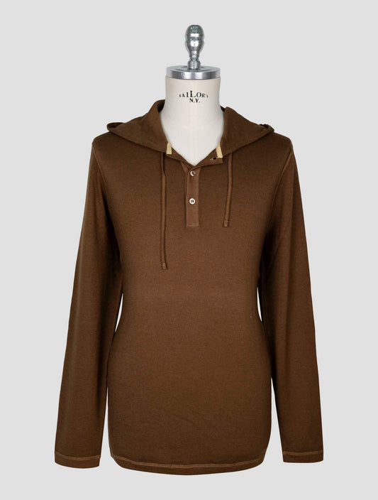 Kiton Brown Wool Sweater Hoodie