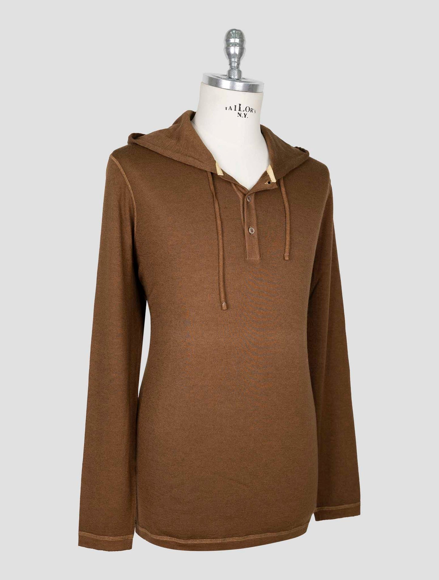Kiton Brown Wool Sweater Hoodie