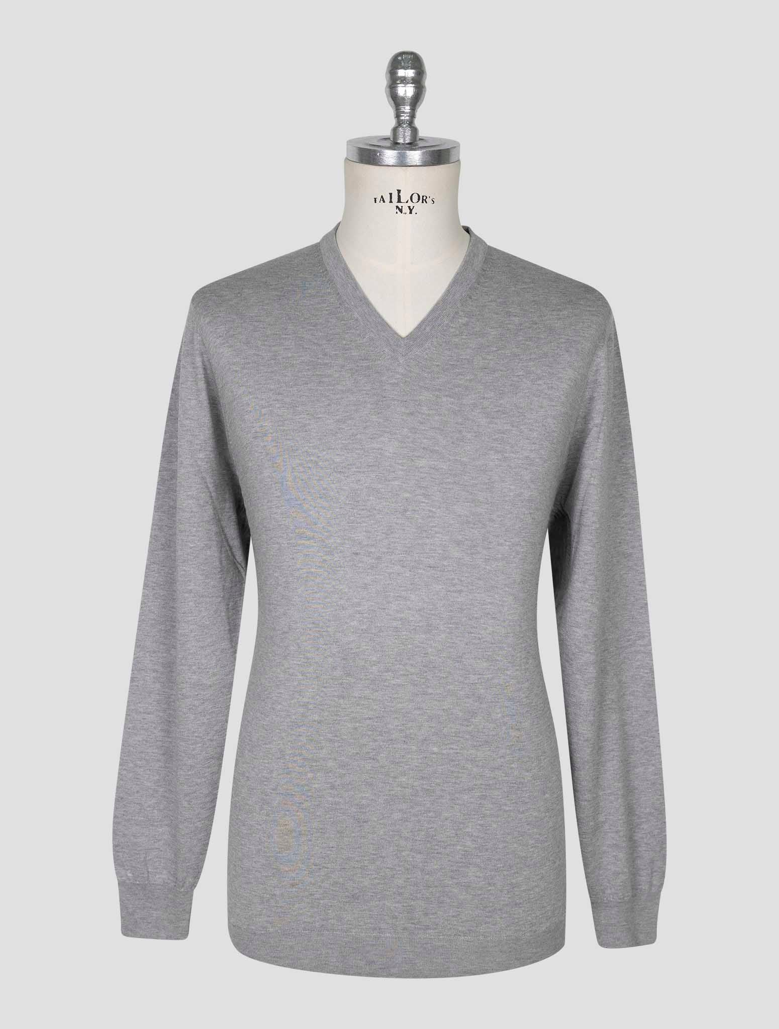 Kiton Gray Cotton Sweater V-Neck