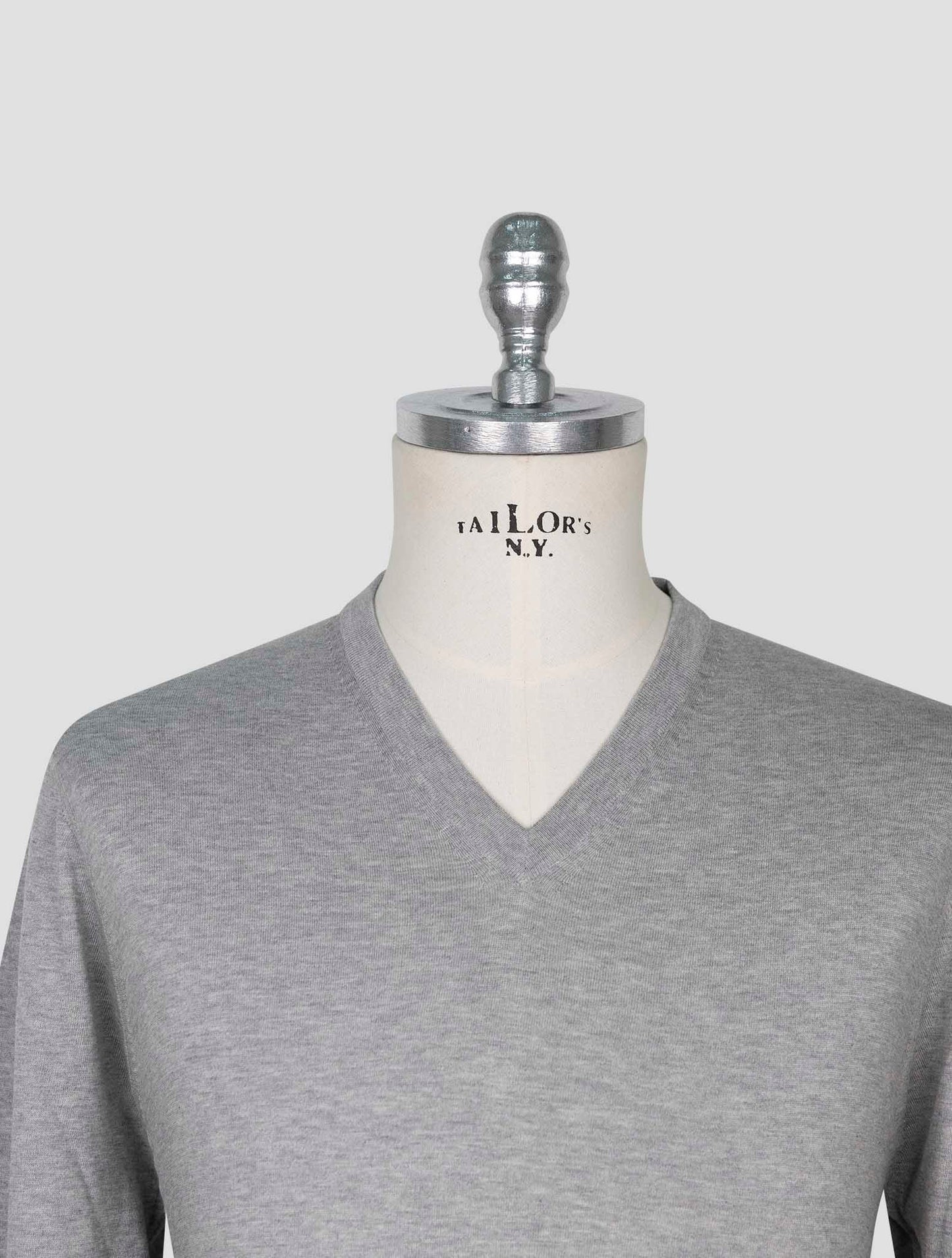 Kiton Gray Cotton Sweater V-Neck