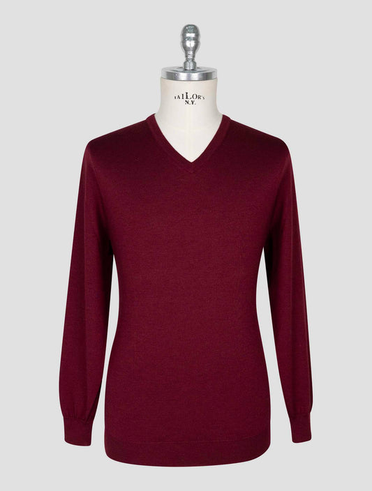 Kiton Burgundy Cashmere Silk Sweater V-Neck