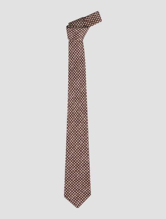 Kiton Brown White Silk Tie