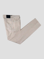 Kiton Brown White Linen Cotton Jeans