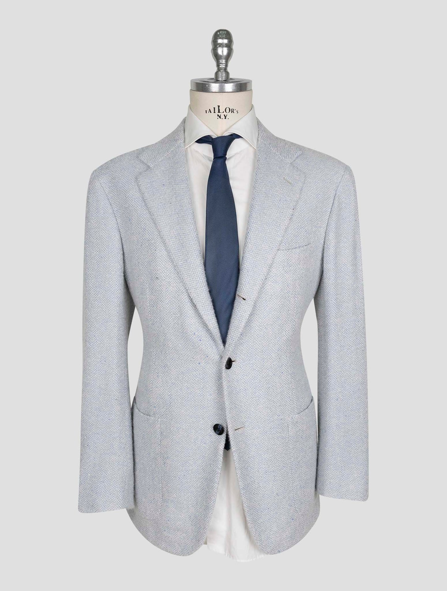 Kiton Light Blue White Cashmere Silk Blazer