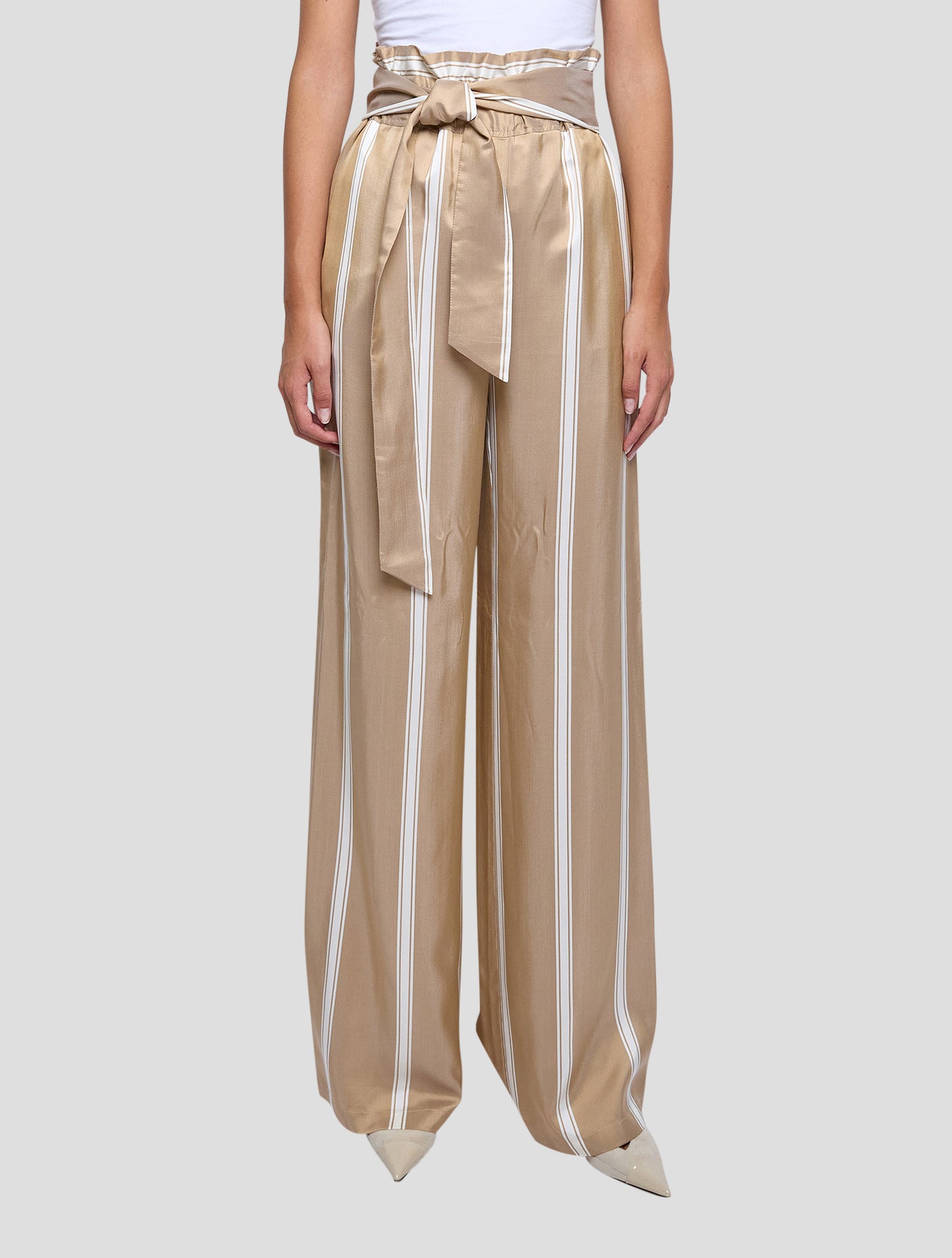 Kiton Brown White Silk Pants Women