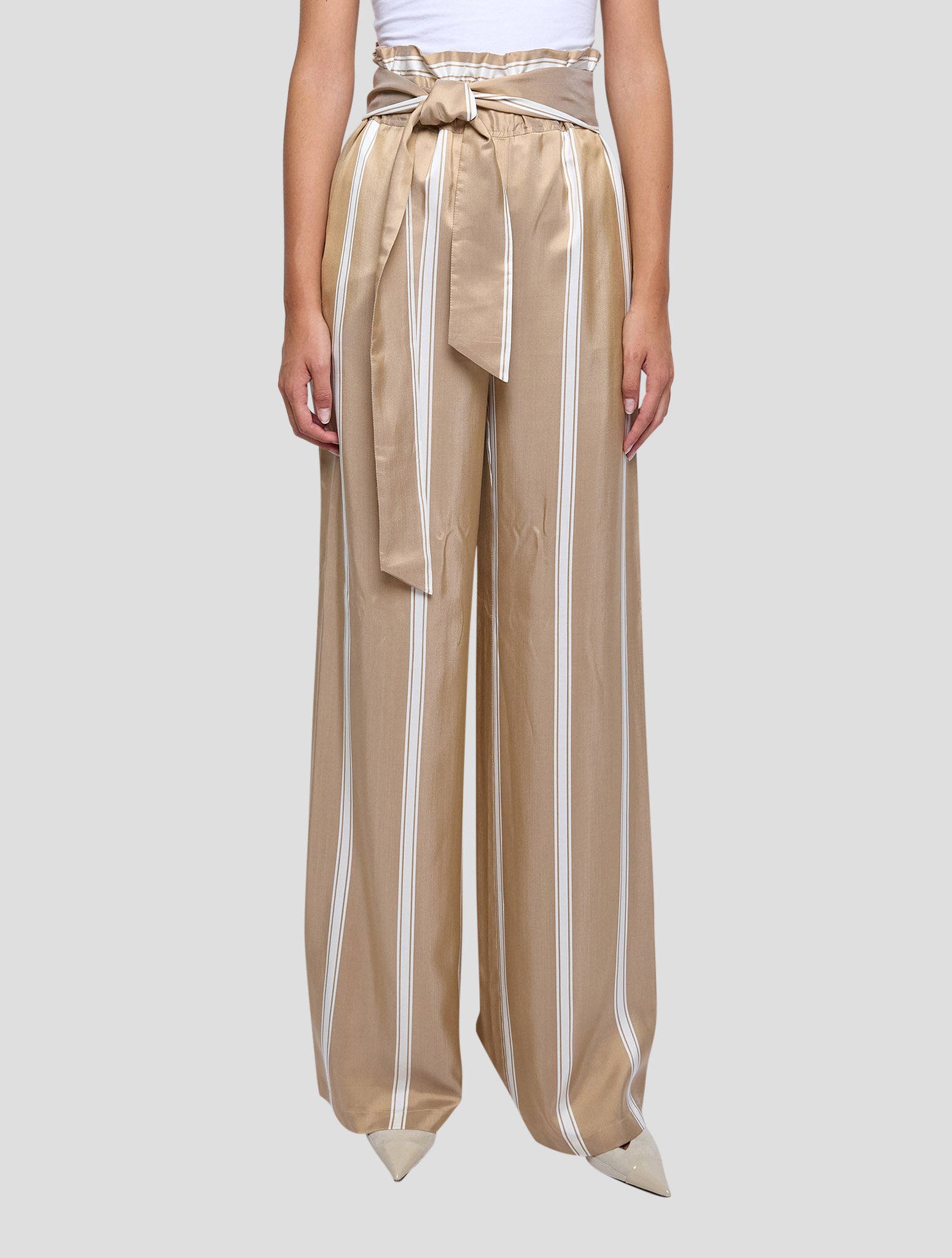 Kiton Brown White Silk Pants Women
