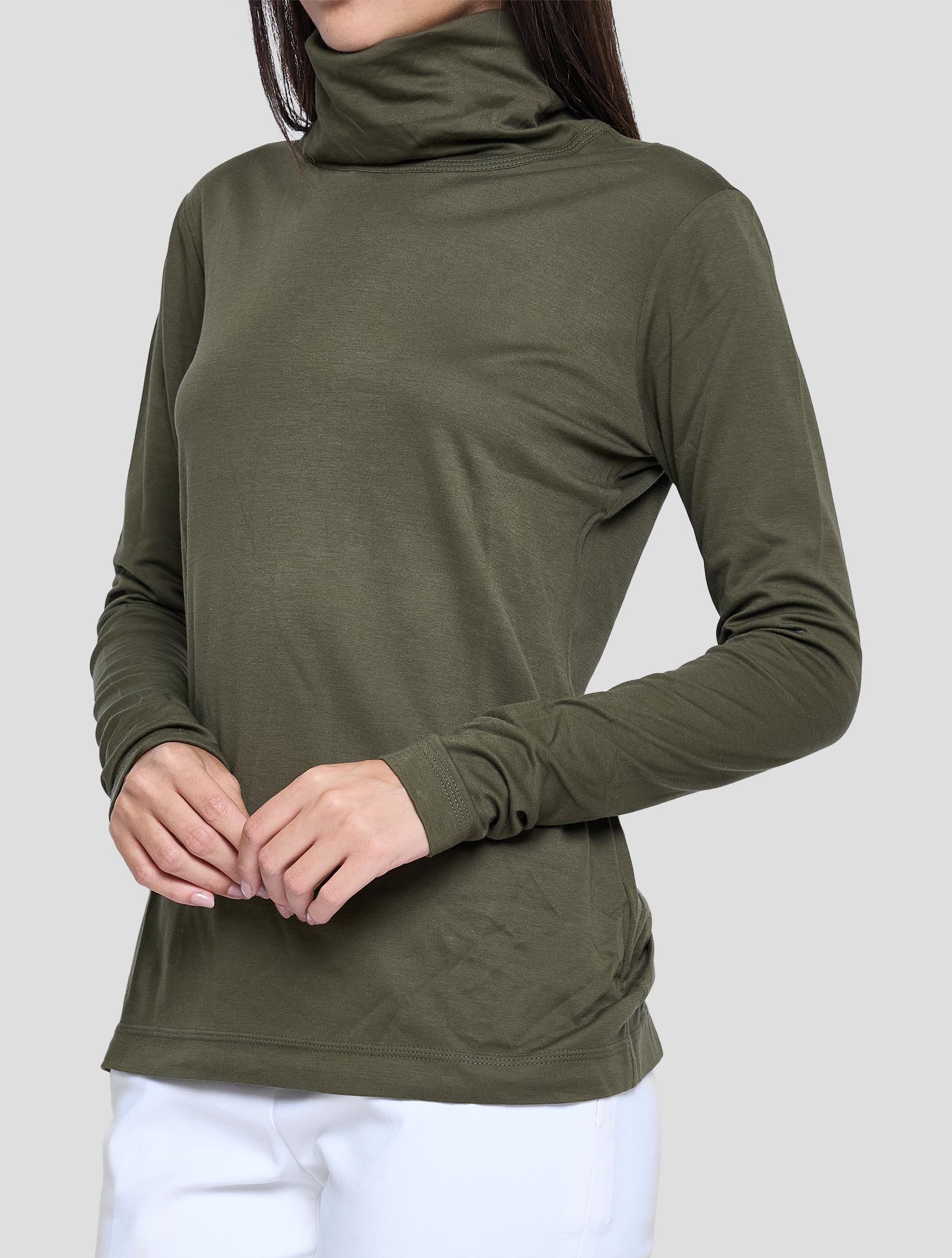 Kiton Green Cotton Sweater Turtleneck Women