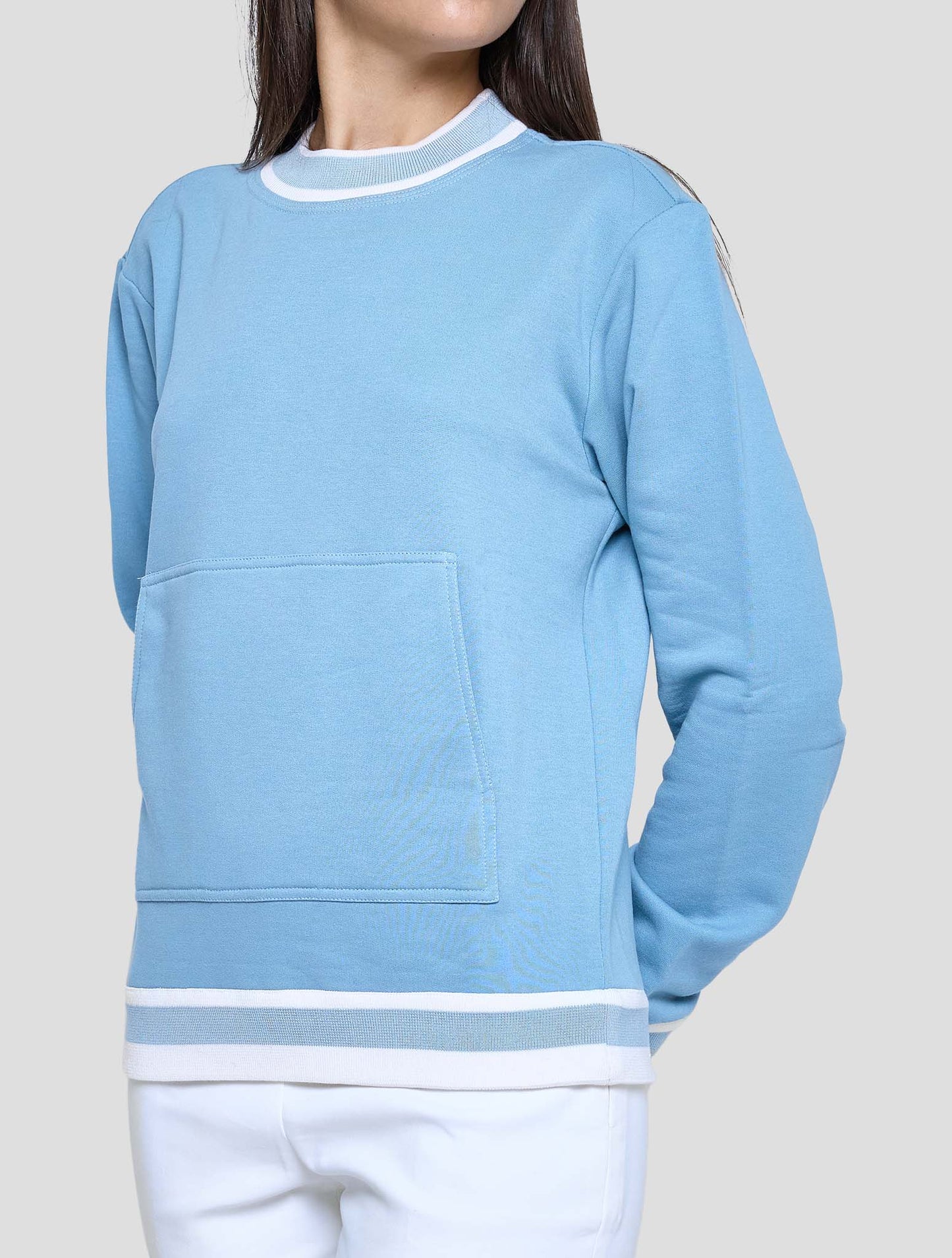 Kiton Light Blue Cotton Cashmere Sweater Crewneck Women