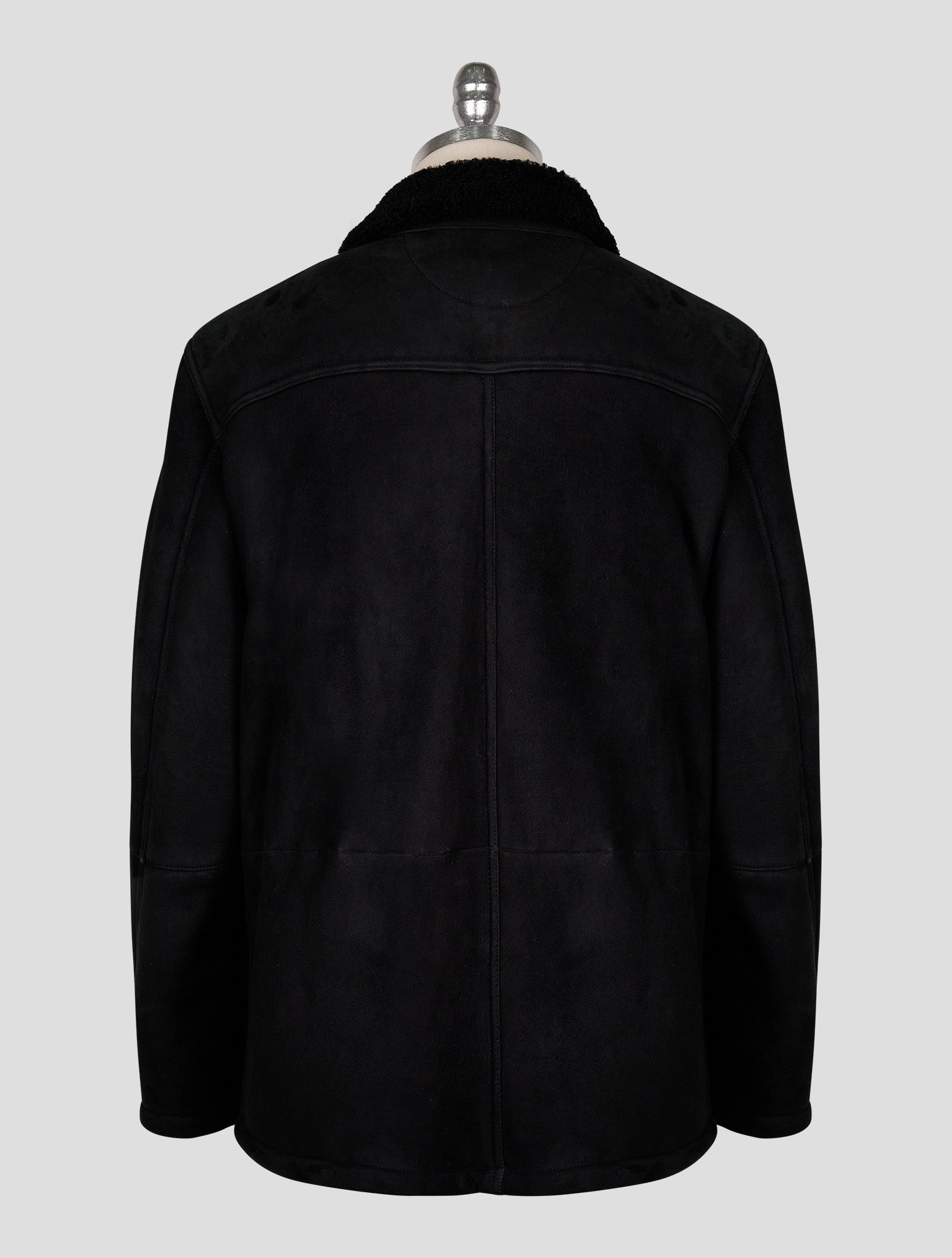 Kiton Black Leather Shearling Coat