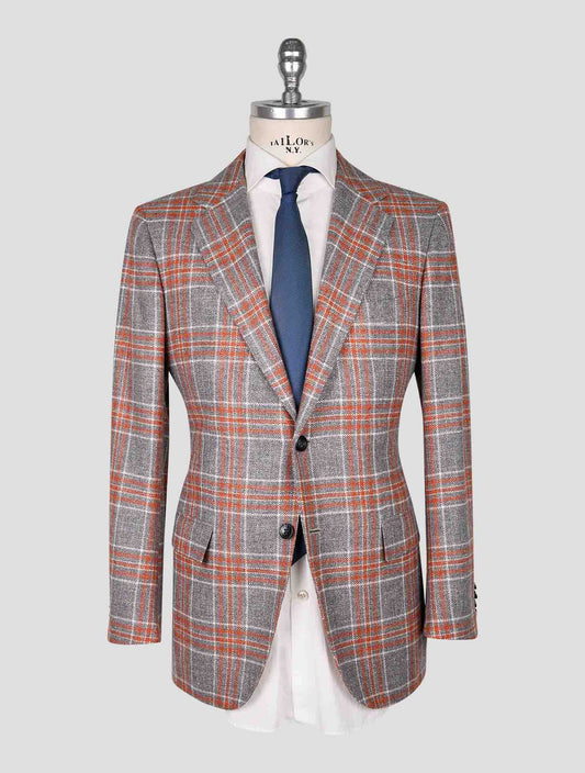 Kiton Gray Orange Cashmere Virgin Wool Silk Cotton Pa Blazer