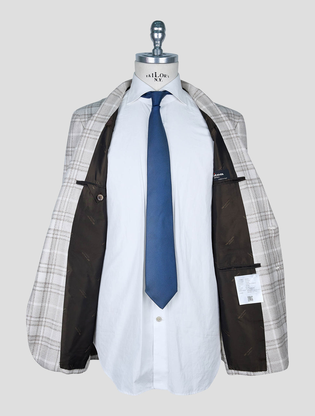 Kiton Beige White Wool Cashmere Silk Linen Blazer