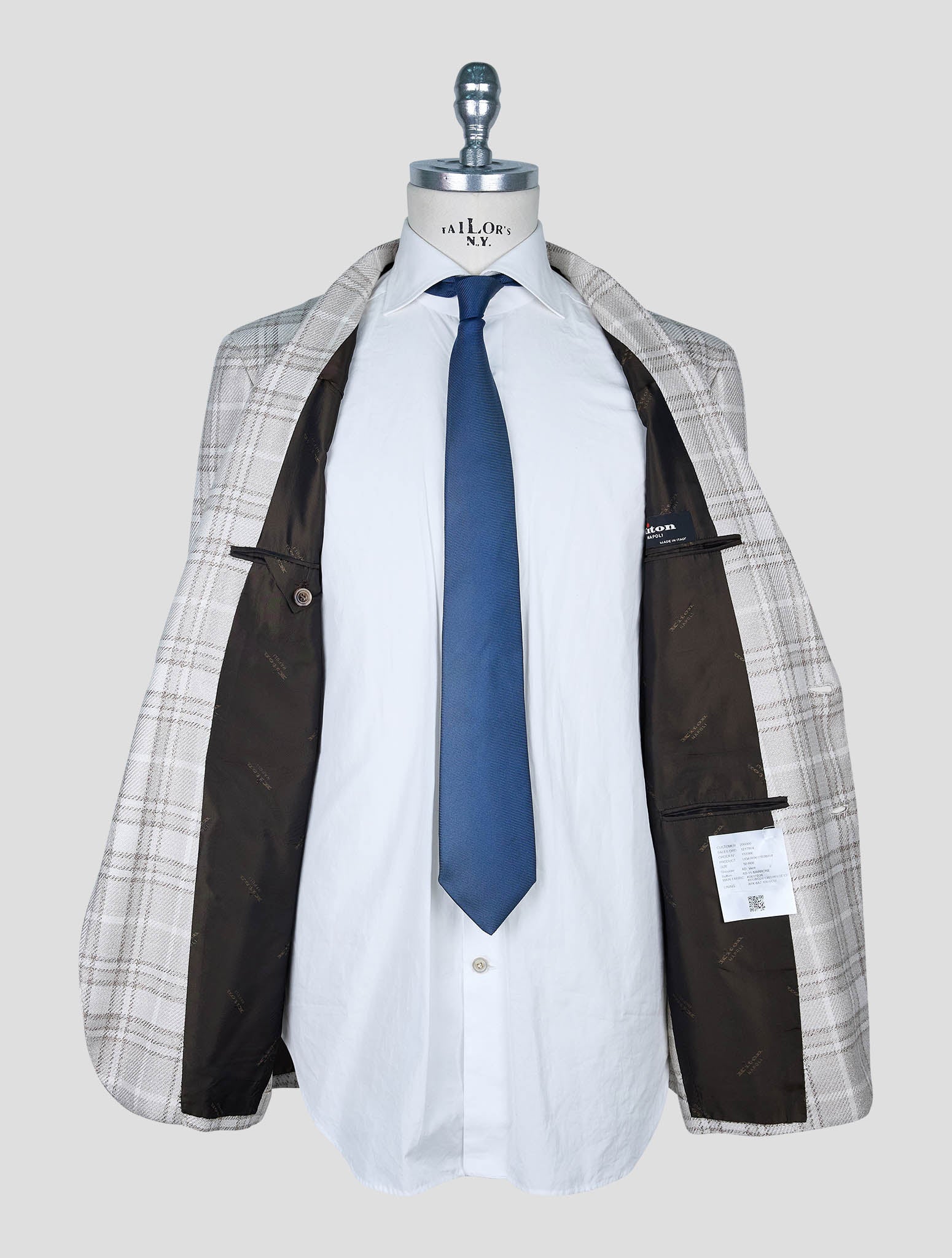 Kiton Beige White Wool Cashmere Silk Linen Blazer