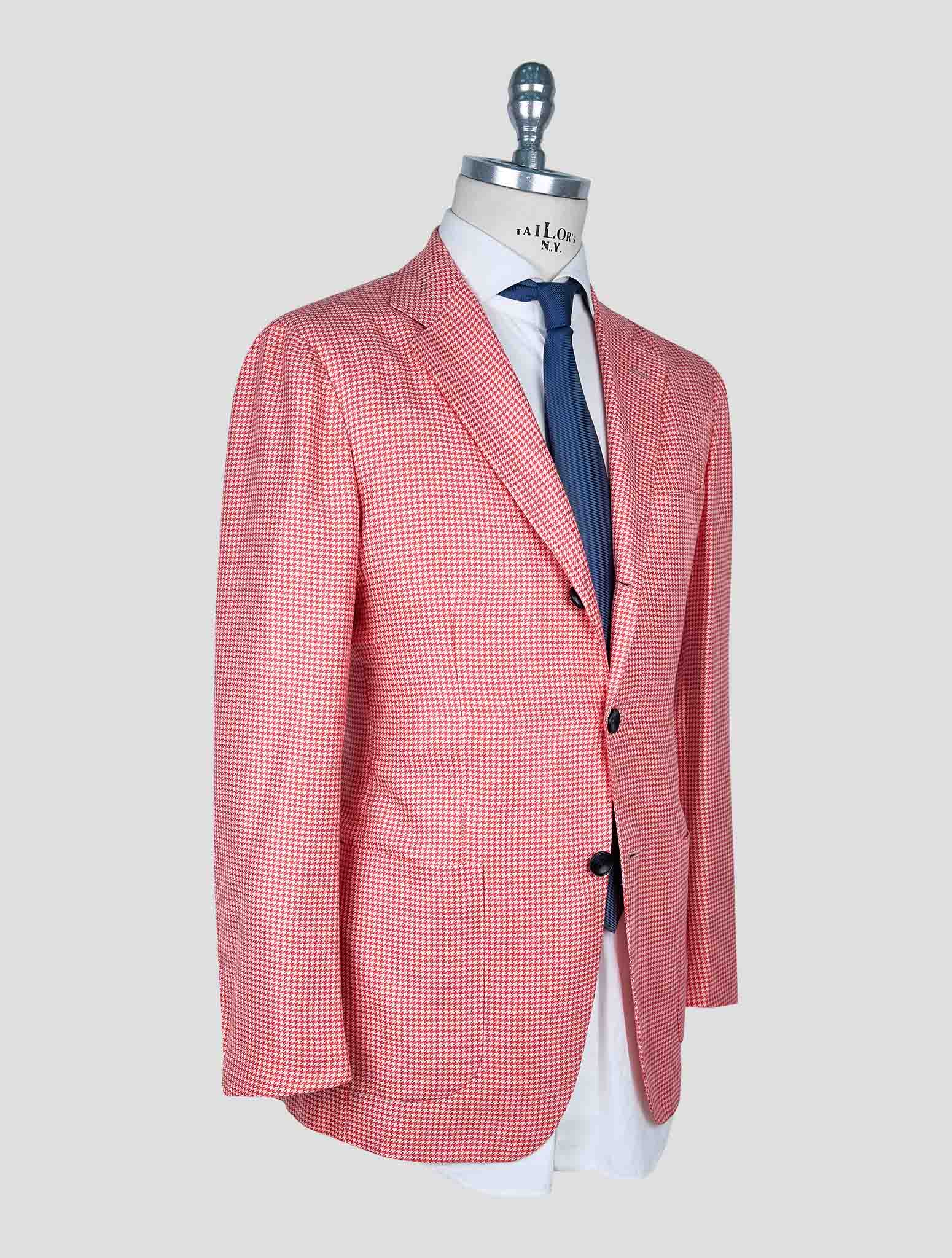 Kiton Red White Cashmere Silk Linen Blazer