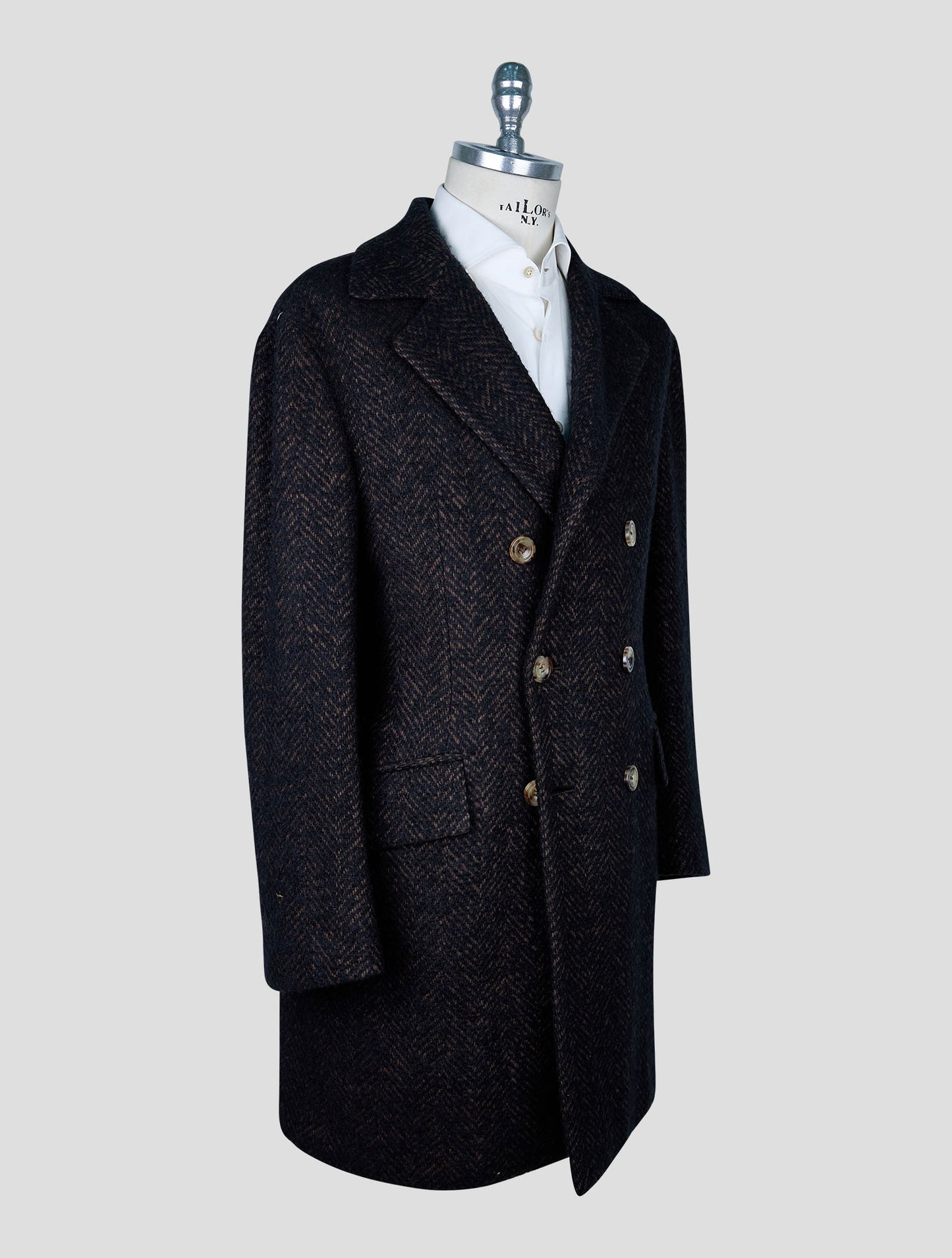 Kiton Brown Black Virgin Wool Cashmere Silk Overcoat