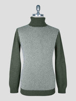 Kiton Green White Cashmere Sweater Turtleneck
