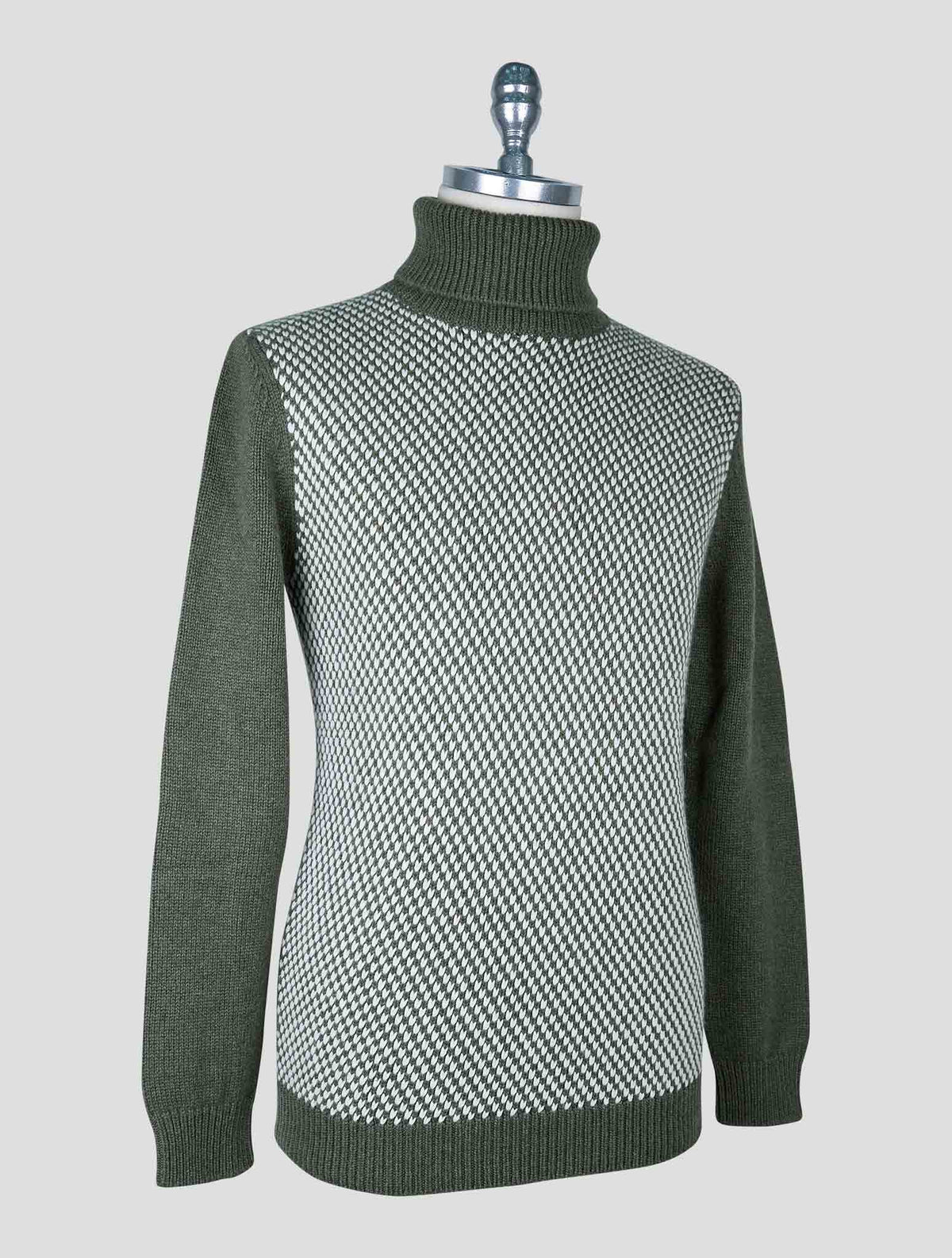 Kiton Green White Cashmere Sweater Turtleneck