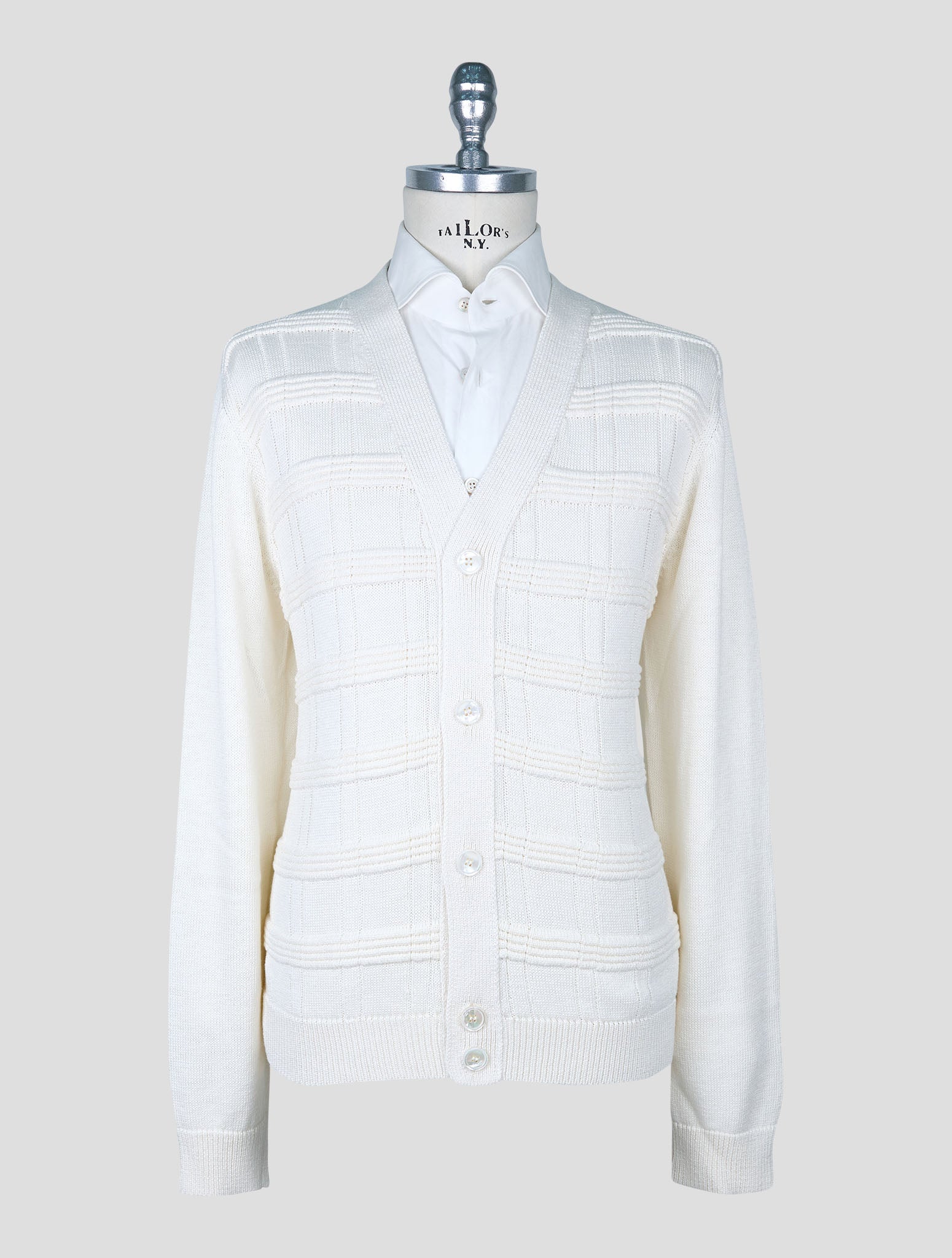 Kiton White Cotton Silk Cardigan