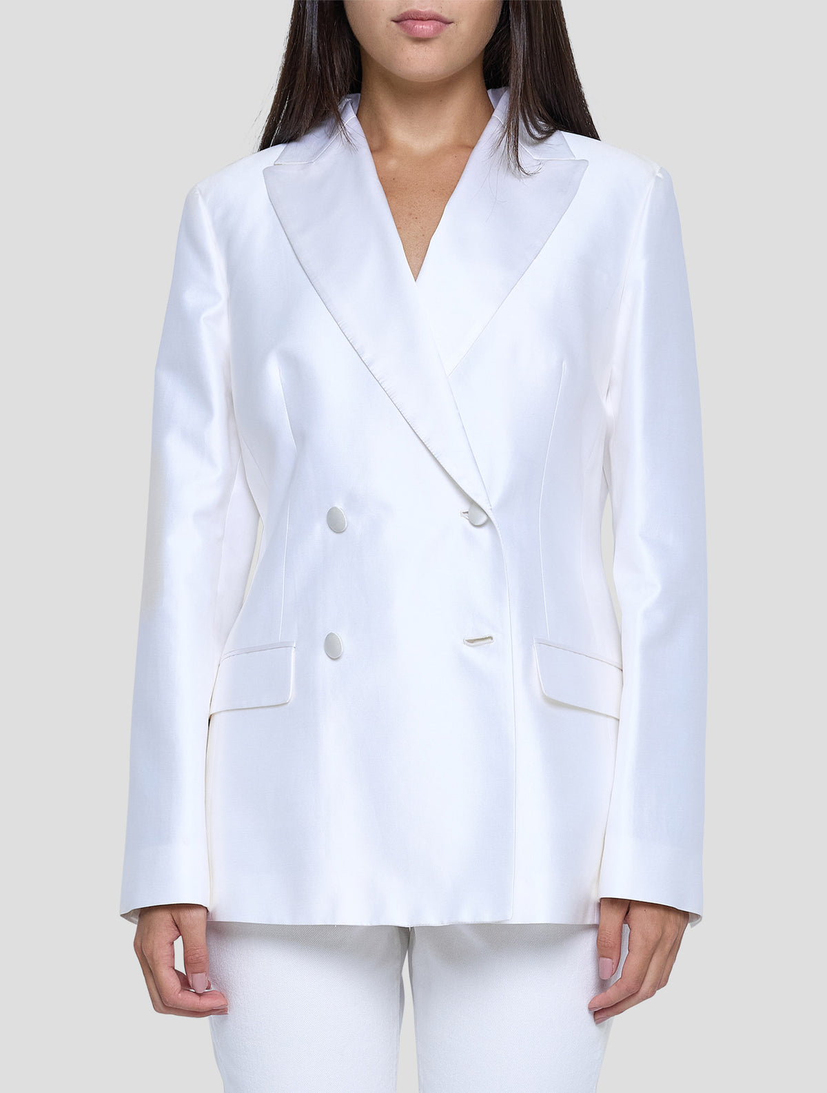 Kiton White Cotton Silk Blazer Women
