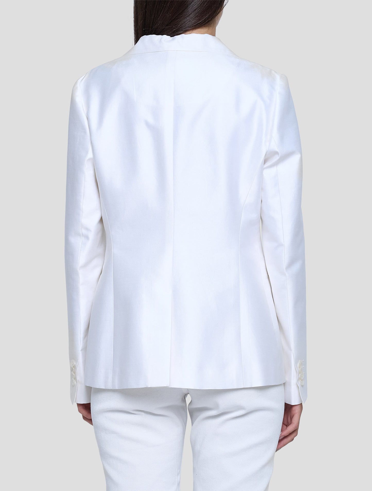 Kiton White Cotton Silk Blazer Women
