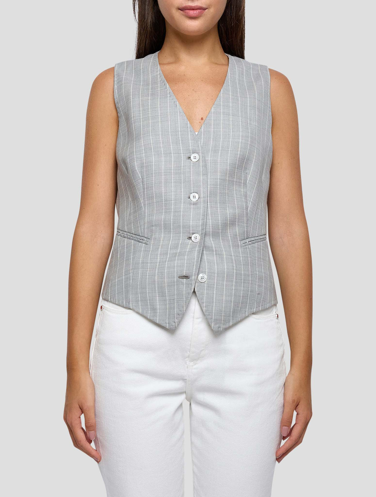 Kiton Gray White Wool Vest Women