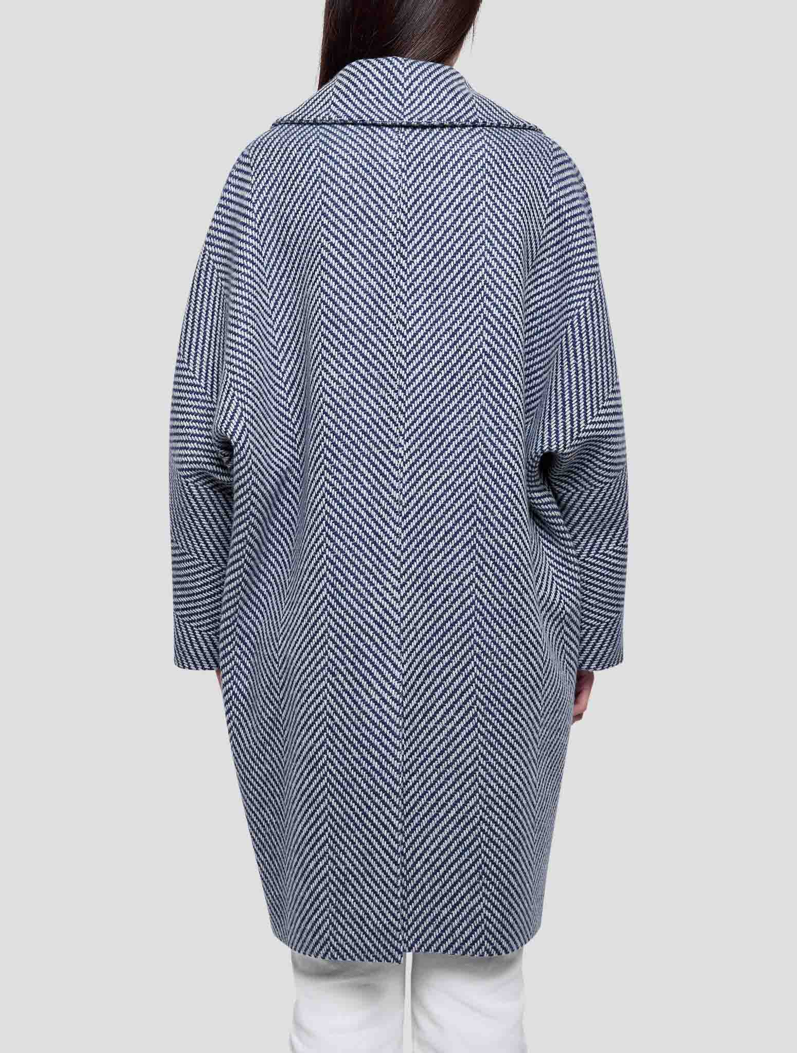 Kiton Blue White Cashmere Overcoat Women