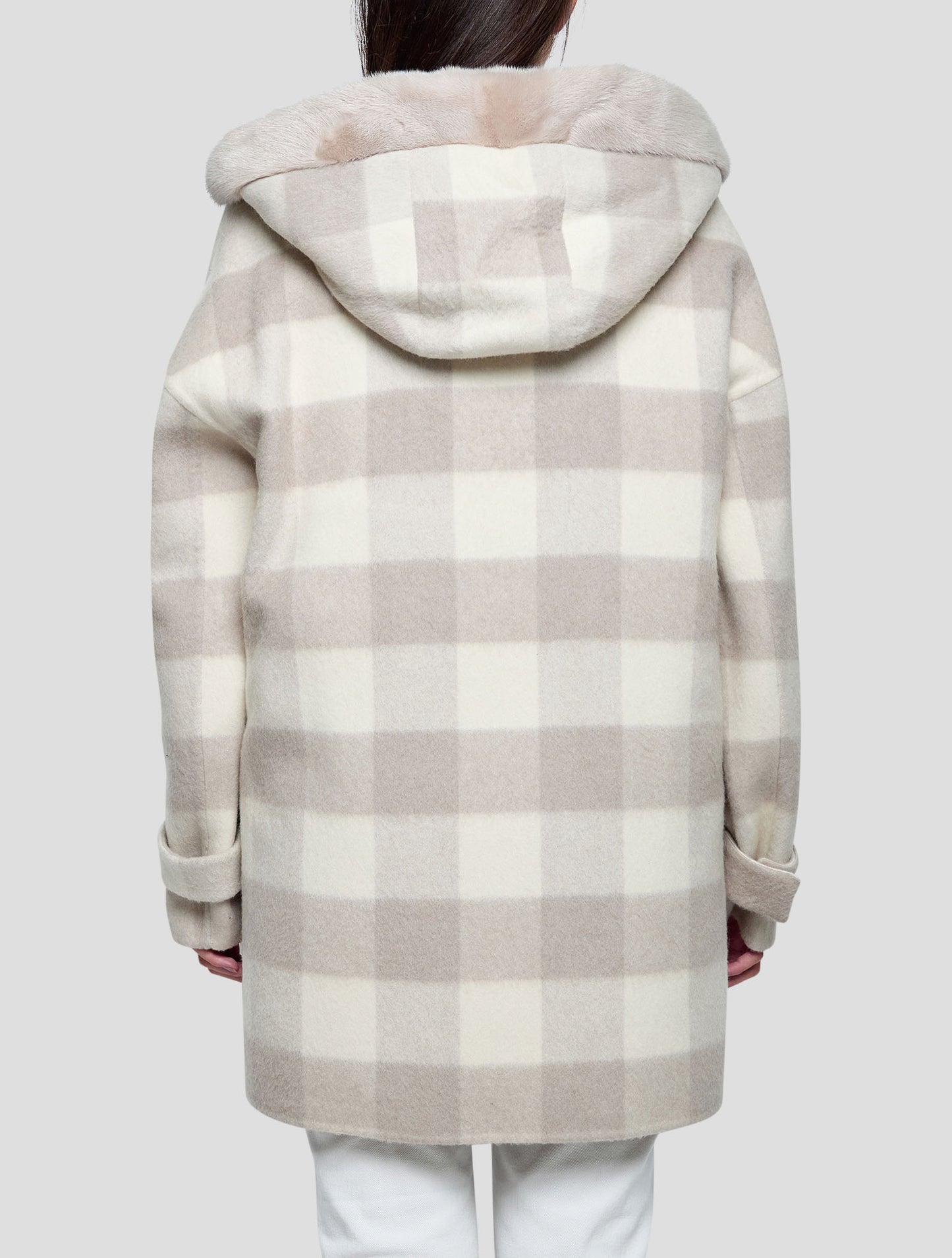 Kiton Beige White Alpaca Mink Fur Overcoat Women