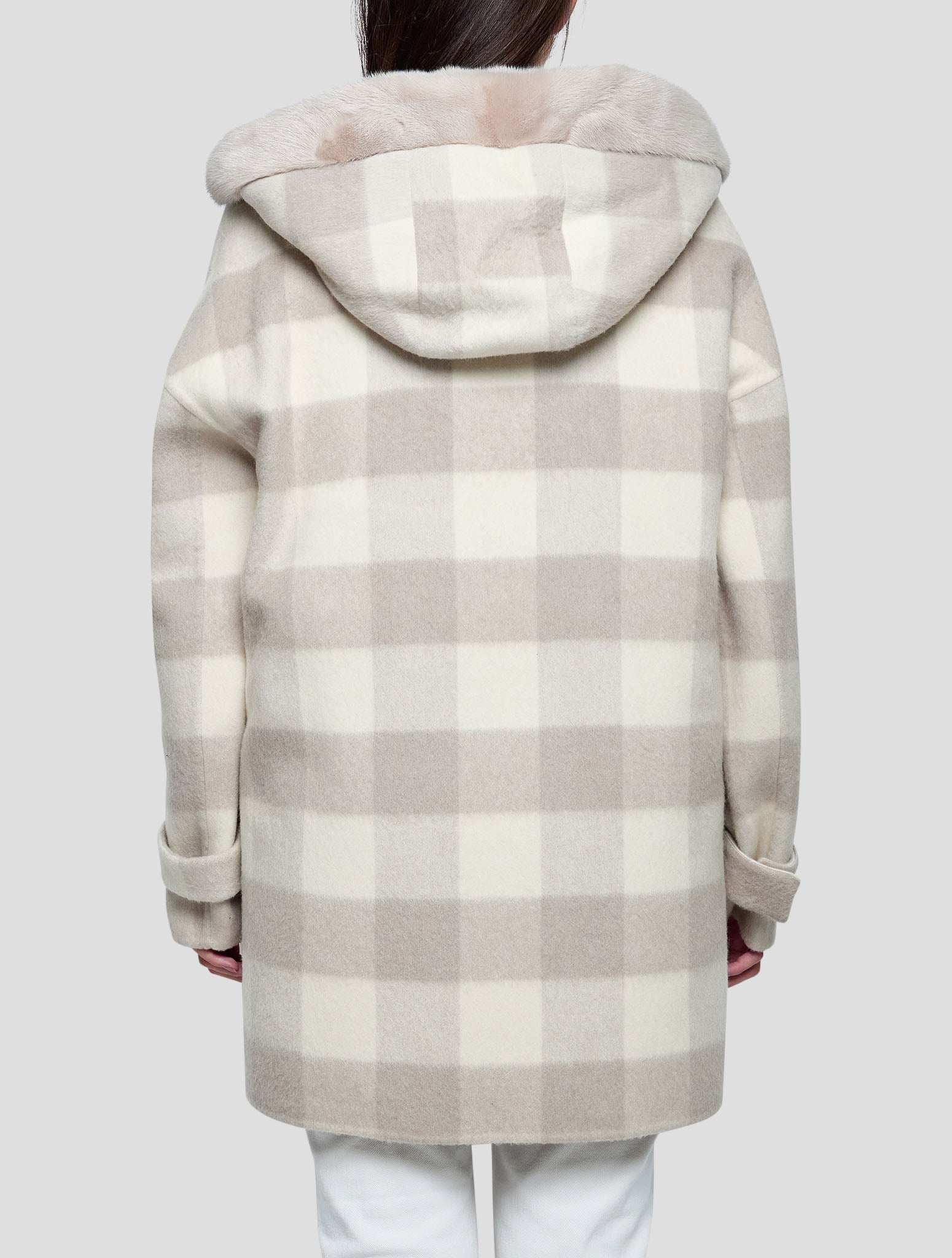 Kiton Beige White Alpaca Mink Fur Overcoat Women