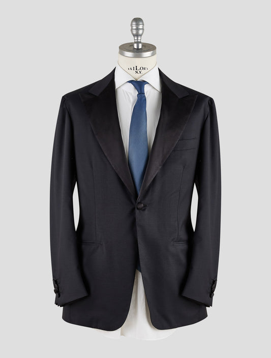 Kiton Knt Black Virgin Wool Silk Smoking Blazer
