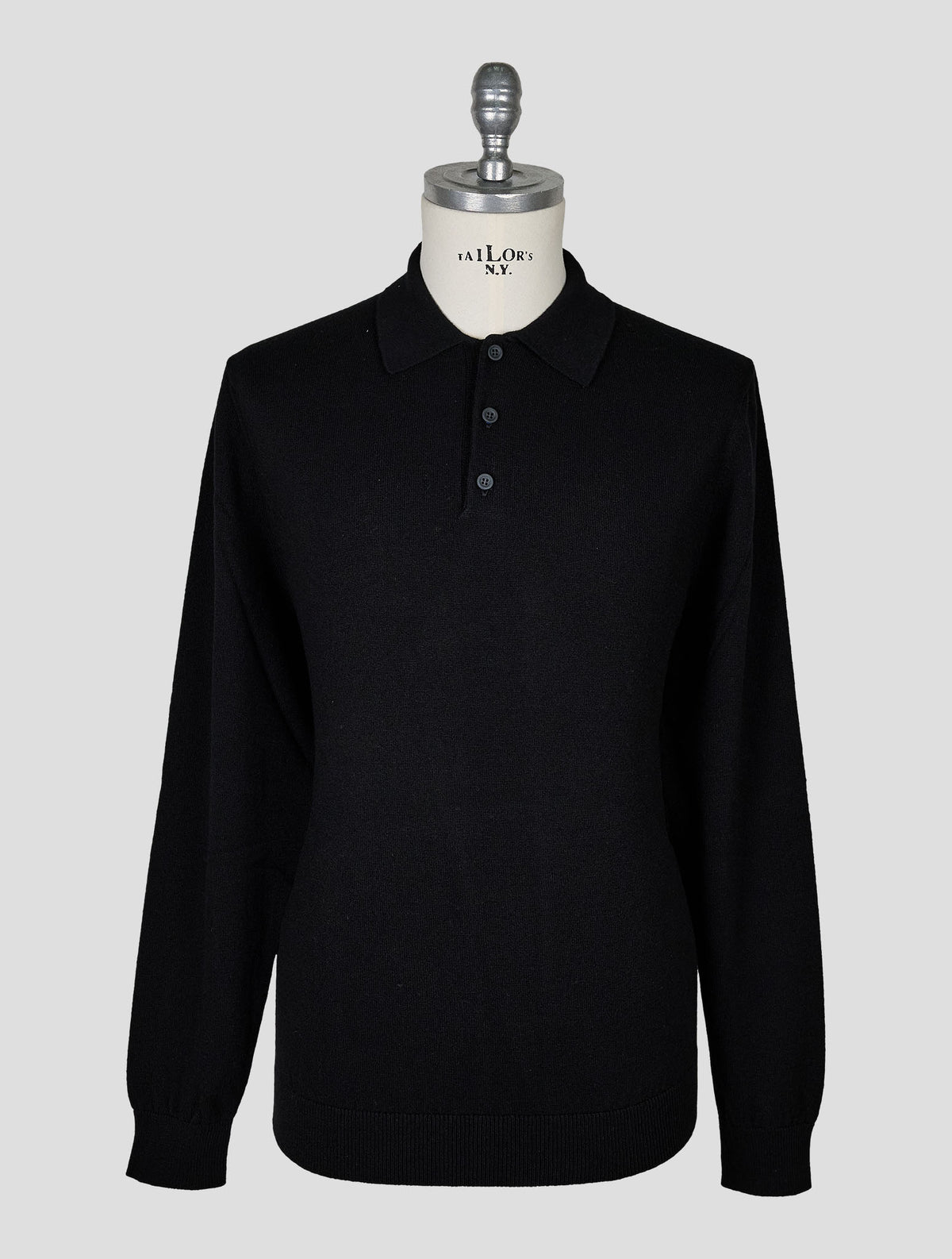 Kiton Knt Black Virgin Wool Sweater Polo