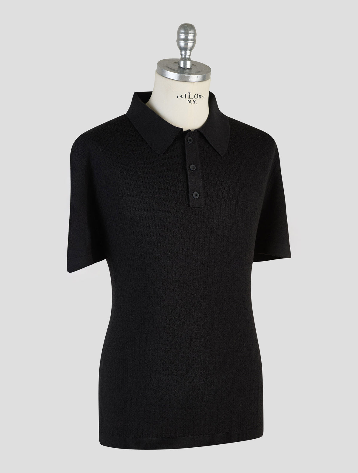 Kiton Knt Black Virgin Wool Silk Polo