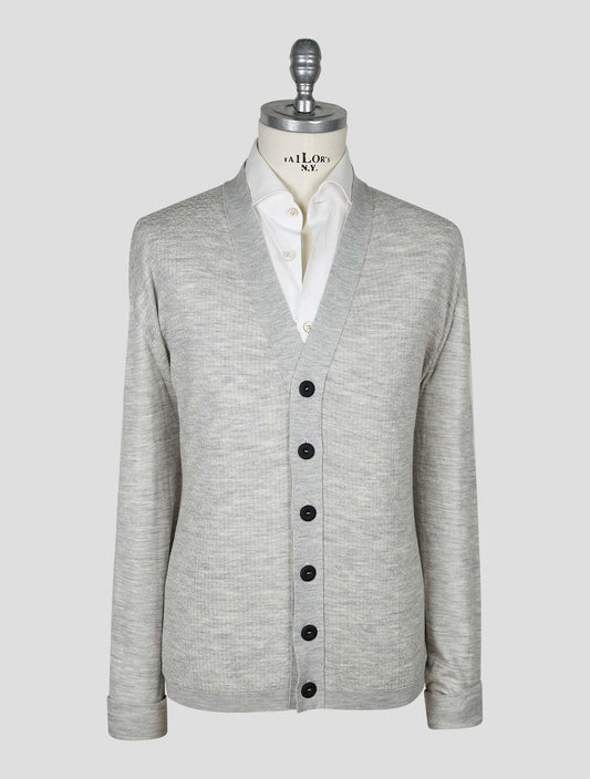 Kiton Knt Dark Gray Virgin Wool Silk Cardigan