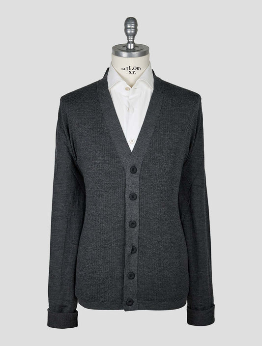 Kiton Knt Dark Gray Virgin Wool Silk Cardigan