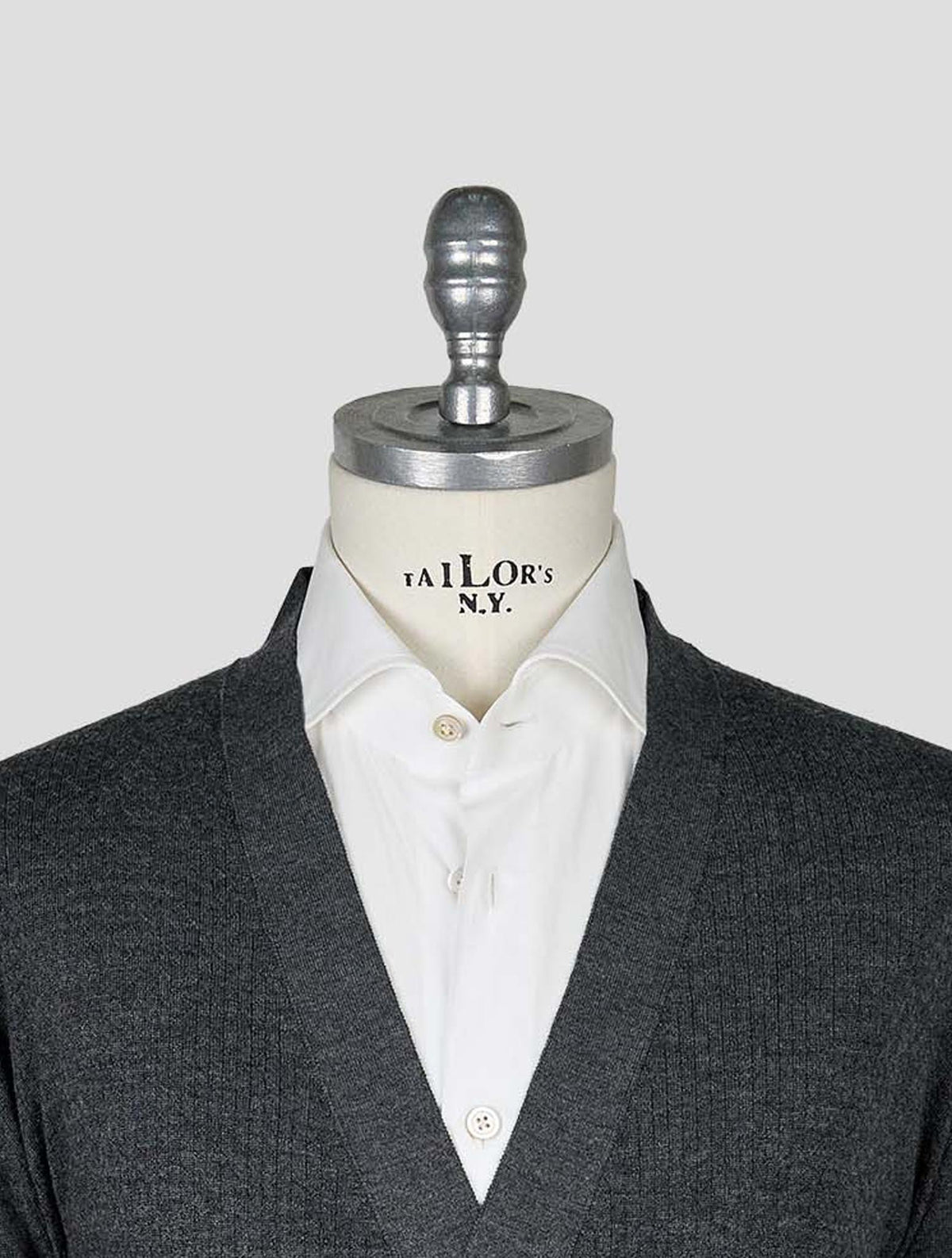 Kiton Knt Dark Gray Virgin Wool Silk Cardigan