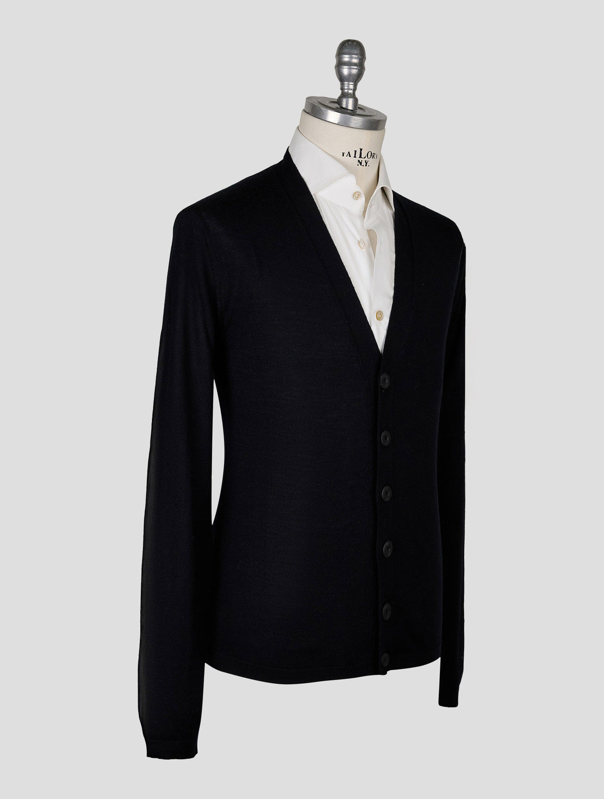 Kiton Knt Black Virgin Wool Silk Cardigan