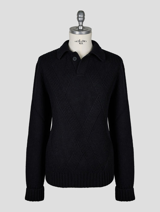 Kiton Knt Black Virgin Wool Sweater Polo