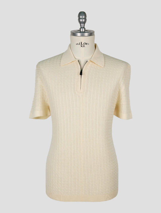 Kiton Knt White Virgin Wool Silk Polo Half Zip