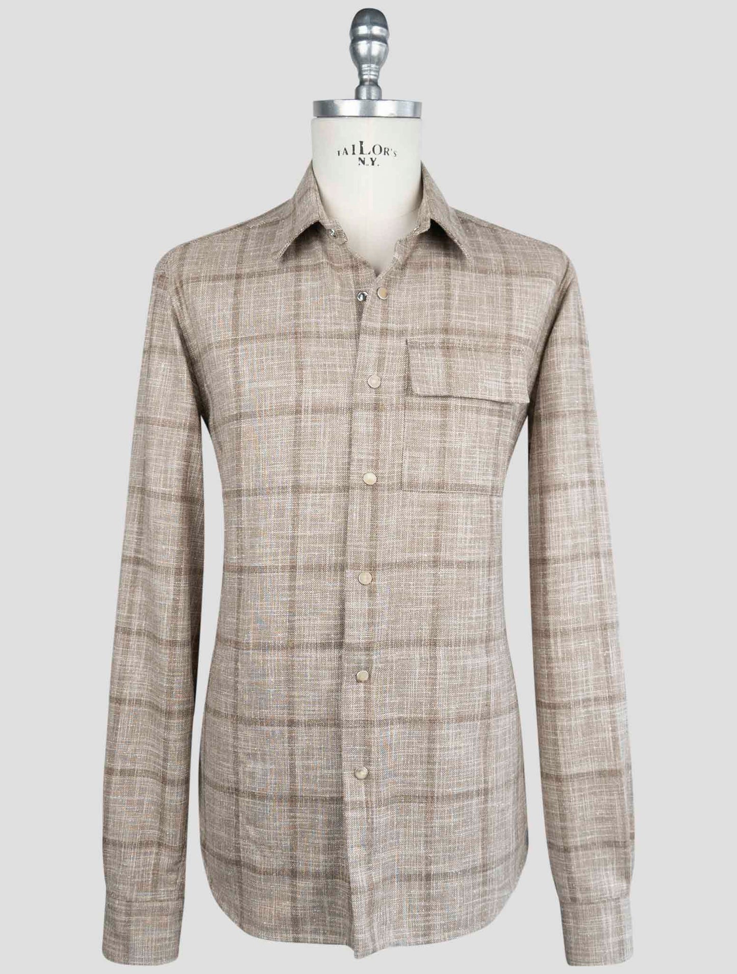 Kiton Beige Virgin Wool Silk Cotton Camisa Overshirt