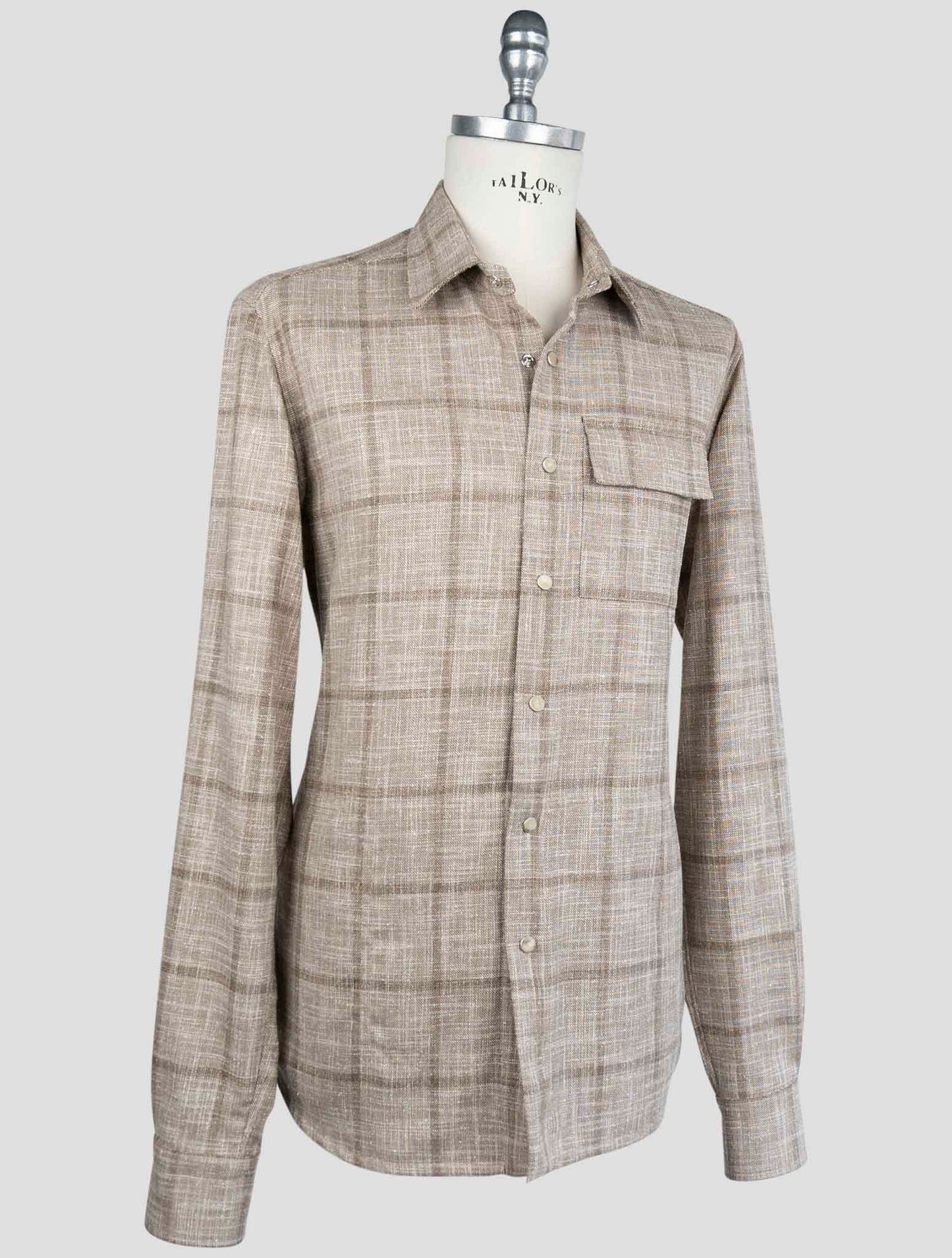 Kiton Beige Virgin Wool Silk Cotton Camisa Overshirt
